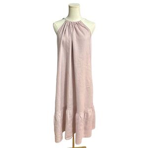 Crown Linen Designs Blush/Lilac 100% European Linen Halter Maxi Dress L/XL